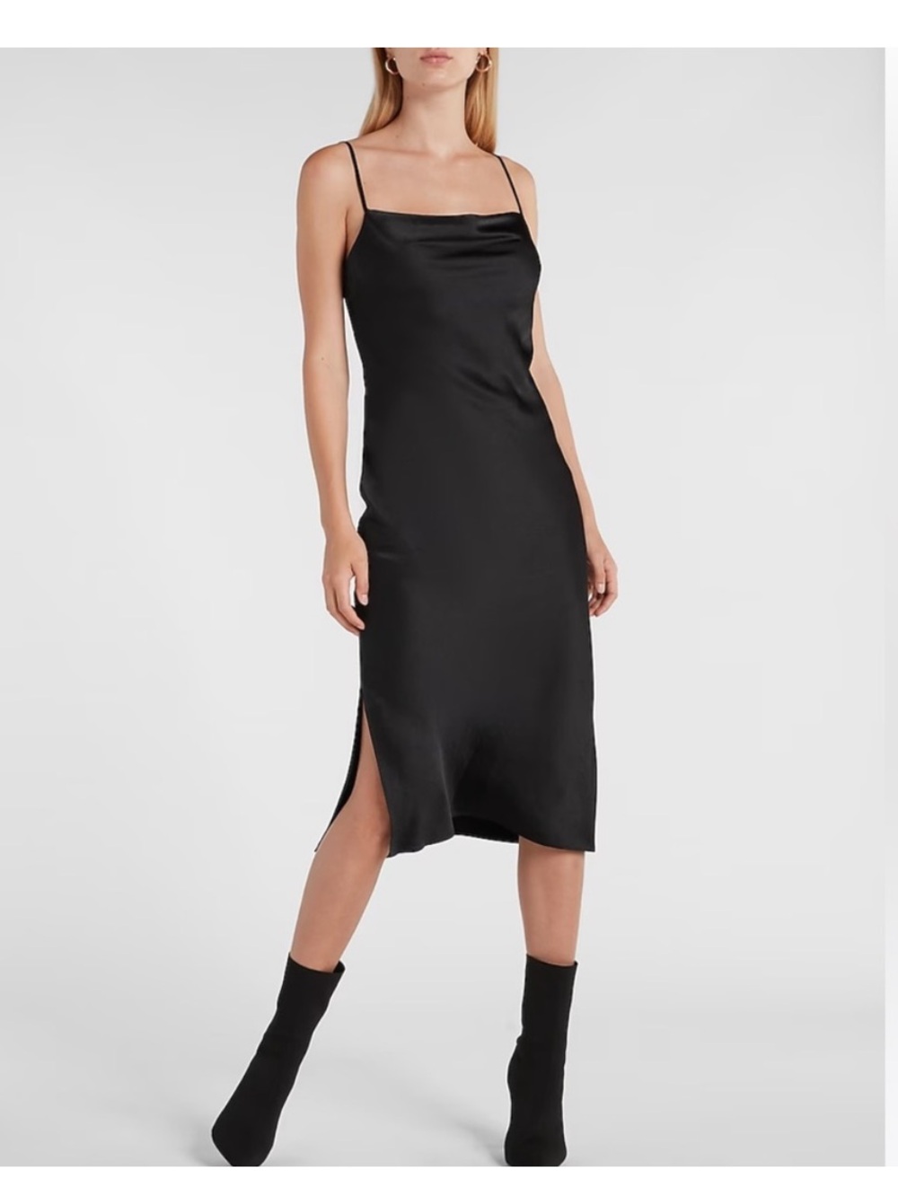 Express Satin Slip Midi Dress in Black